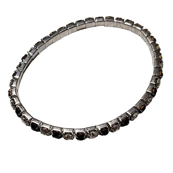 Vintage Elegant Rhinestone Tennis Bracelet  Silver Tone Black Clear Stones Women - Picture 2 of 3